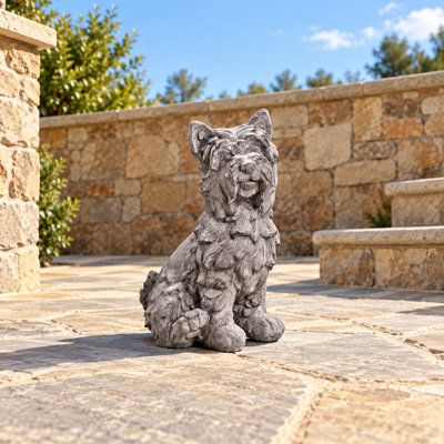 Outdoor Terrier Dog Garden Statue, Decorative Cast Stone Lawn Ornament for Backyard Patio Porch, Charming Animal Yard Art with Intricate Fur Details, Weather Resistant Outdoor Accent Piece for Home Exterior and Garden Decoration