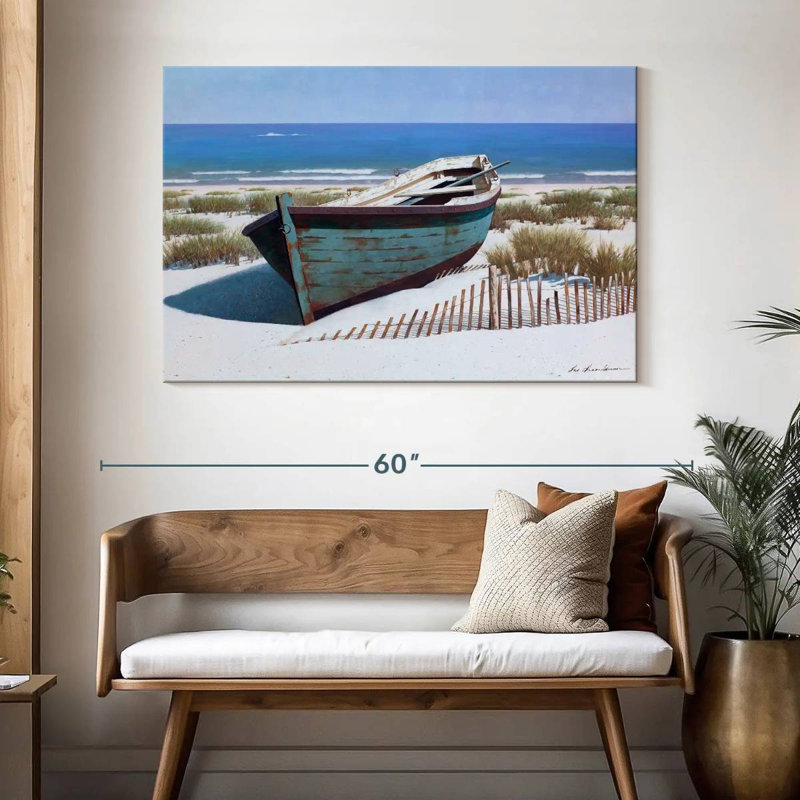 Mehar, bateau bleu sur la plage, H 32 po x l 48 po