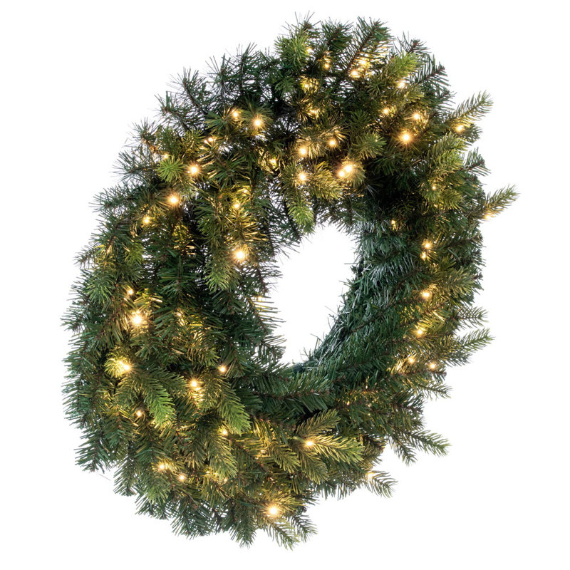  Couronne de sapin artificielle 30 po pré-éclairée avec 100 lumières DEL coaxiales à basse tension de 6 mm à changement de couleur 3 mm Welch Fraser