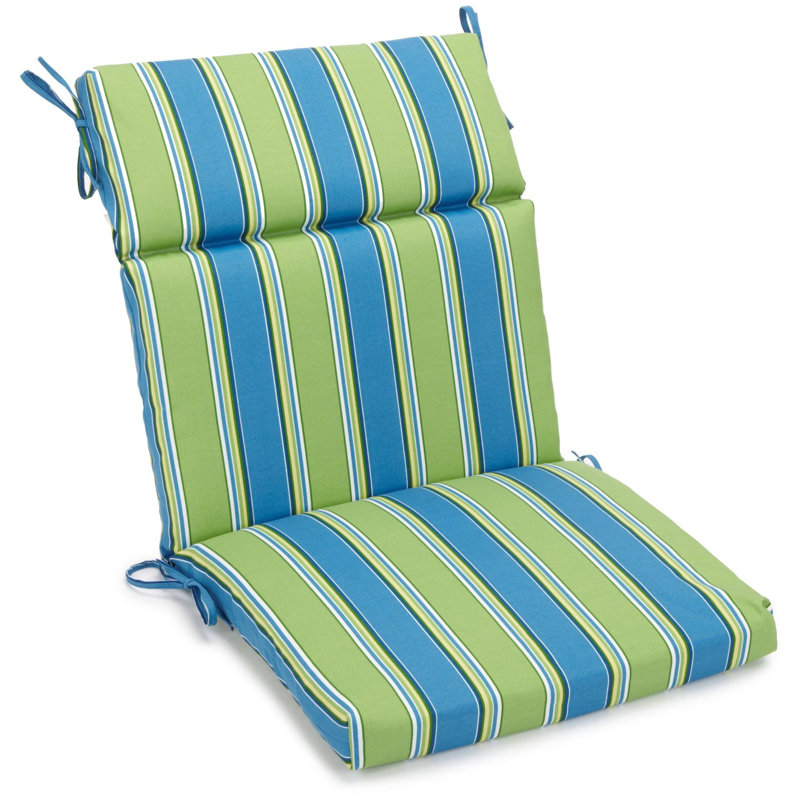 Outdoor Seat/Back Chair Cushion, 19" W x 42" H, Blue/Green