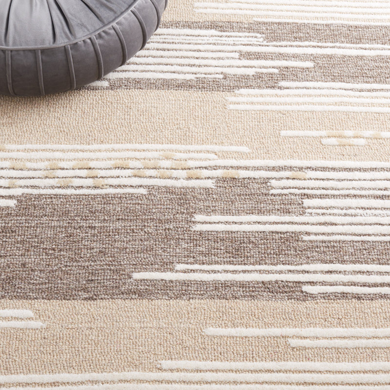 Natural Brown Wool Striped 4' x 6' Handmade Tufted Rug