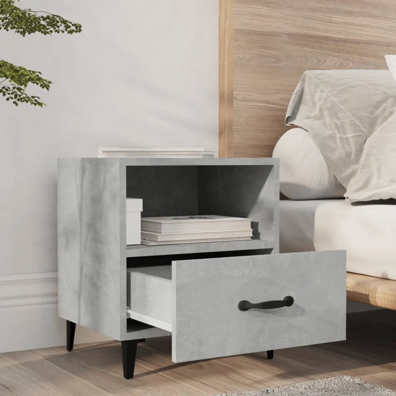 Linita Manufactured Wood Bedside Table, Concrete Grey