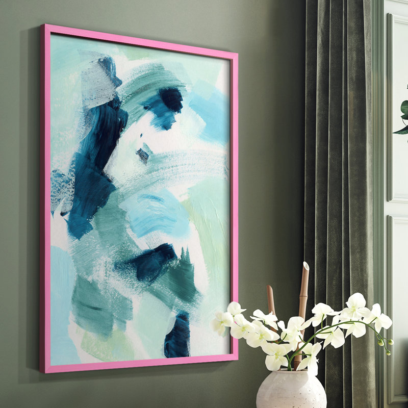 «Teal Composition I», reproduction encadrée - bois massif, H 10 po x l 8 po, Rose
