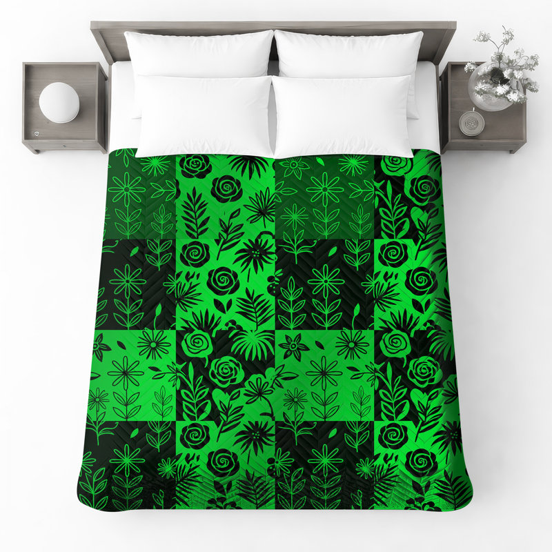 Couvre-lit matelassé à motif floral vert toutes tailles, Lit simple