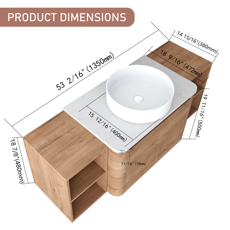 Meuble-lavabo simple 54 po avec comptoir en quartz, 54"