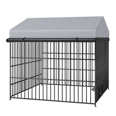 Heavy-Duty Metal Outdoor Dog Kennel - Roofed Pet Run Enclosure | Large Dog Fence Hutch for Yard & Farm Use