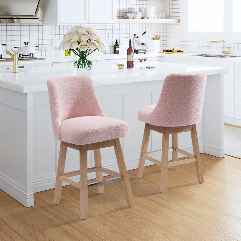 Swivel Upholstered Counter Stool with Solid Wood Frame, Pink