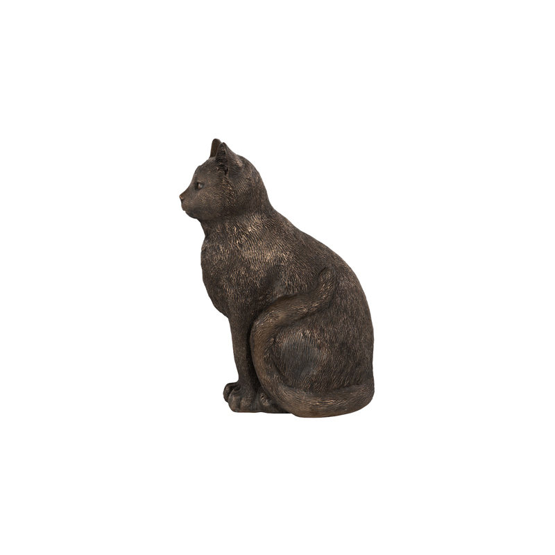 Cat Sitting Sculpture, Bronze, Brown