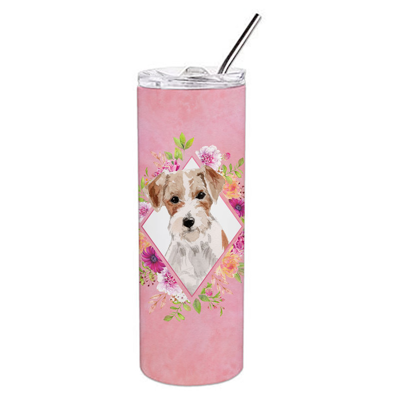 E23BF9F8391D466E9CA4F8DFEBD9A7DB de verre 20 oz à double paroi en acier inoxydable chiot, Jack Russell terrier beige, Rose