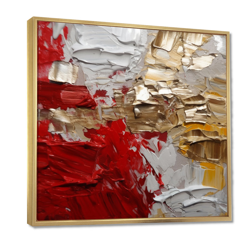 «Cardinal Sin Retro Delight Abstract Red & Gold», reproduction d'art sur toile, Cadre flottant doré, 44" H x 44" W