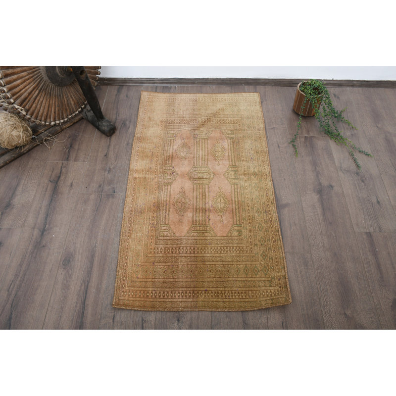 Tapis classique en laine beige à motif géométrique 24,8 x 46,9 pouces