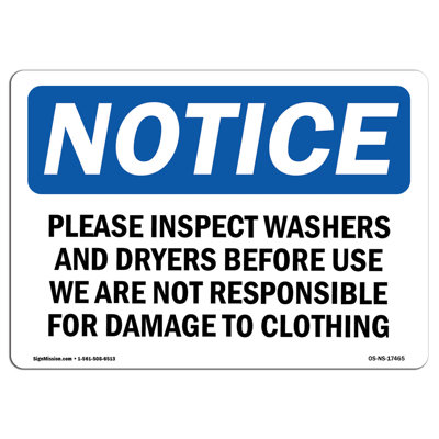 Please Inspect Washers and Dryers Before Sign