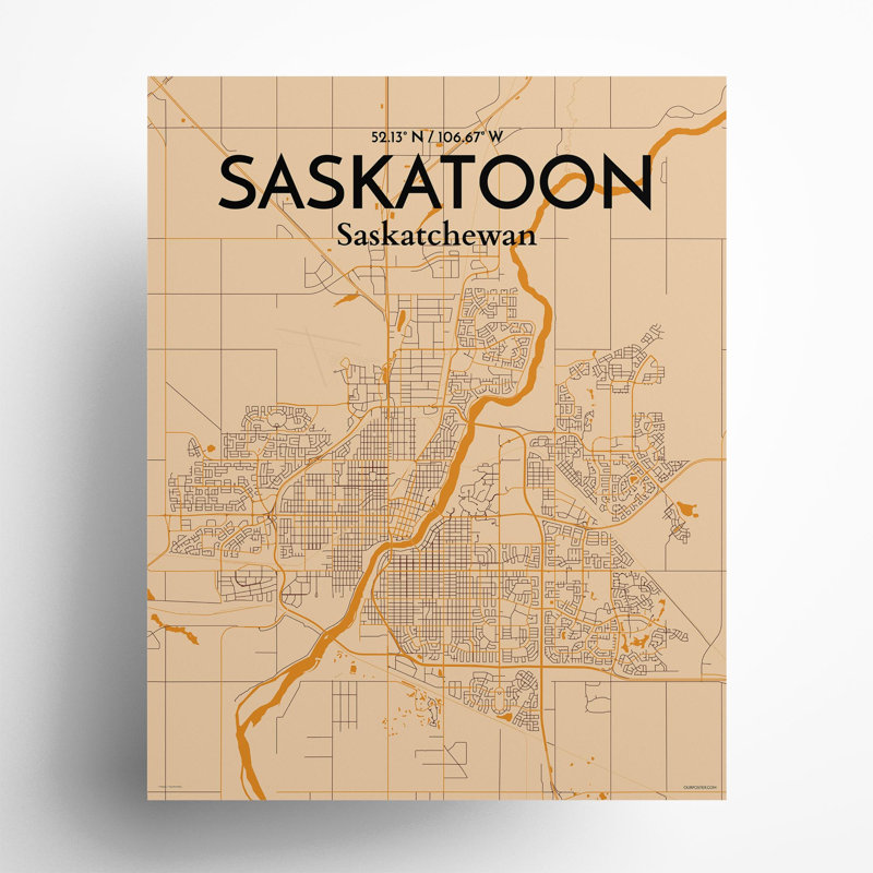 Saskatoon City Map, impression rétro, H 20 po x l 16 po