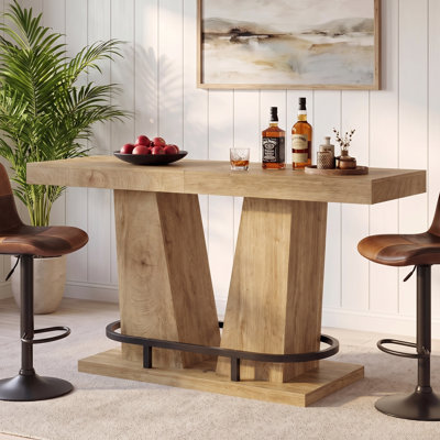 62.99" Industrial Bar Table for 4-6, Counter Height Pub Table with Metal Footrest, Rectangle Home Bar Units