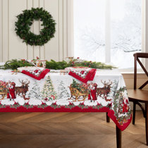 Chemin de table de Noël en satin lurex rouge bordé de tartan écossais