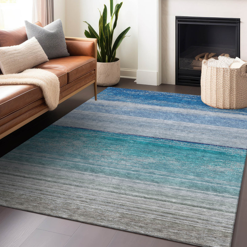 Tapis intérieur / extérieur lavable à la machine Christain ACN1252 Sky, Rectangle 5 pi x 7 pi 6 po
