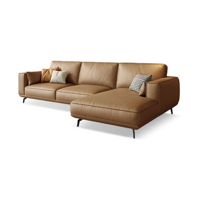 2-Piece Brown Genuine Leather Modular Sectional Sofa couch with Chaise