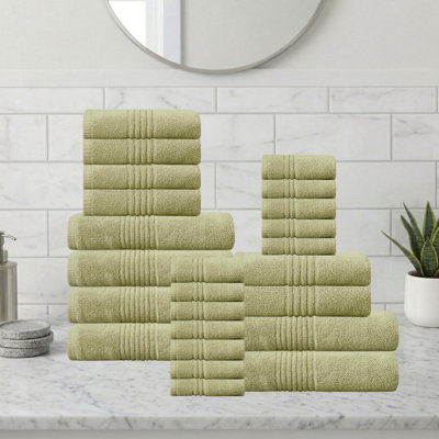 Ensemble de serviettes de bain 100% coton Phoebe 500 g / m² zéro absorbant Home Weavers, 13 po x 13 po (12), 16 po x 24 po (6), 27 po x 54 po (6) (6 serviettes de bain, 6 mains, 12 serviettes) , Vert