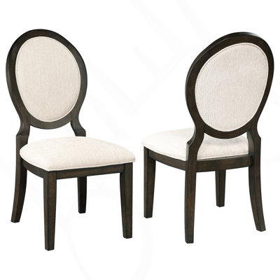 Chaise de salle à manger à dossier ovale foncé 2 chaises, revêtement en chenille crème, avant carré et arrière évasé, 39,11 pouces de hauteur, décor pour les chaises d'appoint pour événements spéciaux