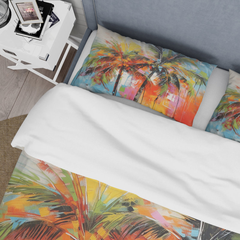 Ensemble de housse de couette Popart Palm Trees I Bedding, Housse de couette simple + 1 taie décorative stan