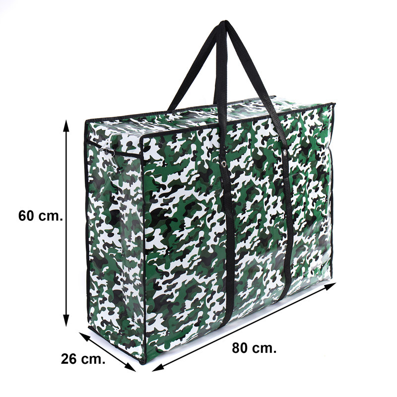 Plastic Laundry Bag with Handles, Black/White/Green