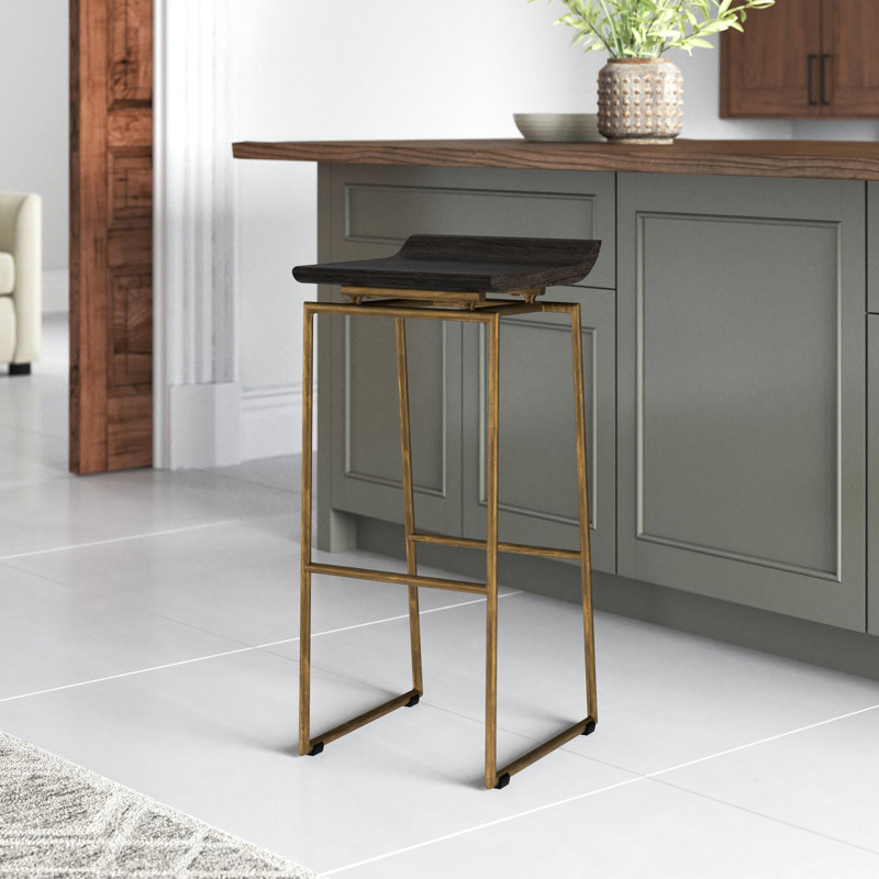 Barlow Counter Stool with Metal Frame, Gold/Brown