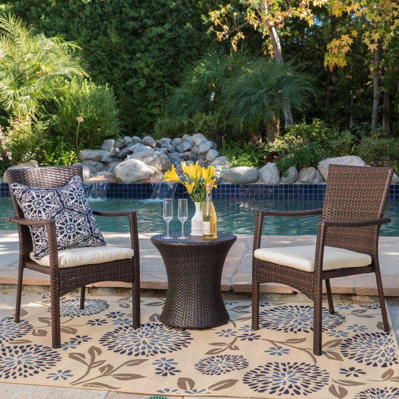 Charleston 3-Piece Brown Wicker Outdoor Stacking Chair Set