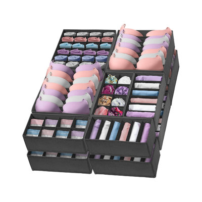 Organisateur de chaussettes, ensemble de 14, 132 compartiments, gris, séparateurs de tiroir pour sous-vêtements, chaussettes, cravates, soutiens-gorge, vêtements