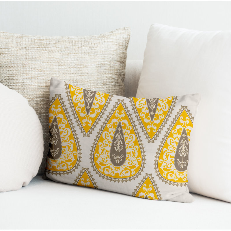 Paisley Outdoor Reversible Throw Pillow, Yellow