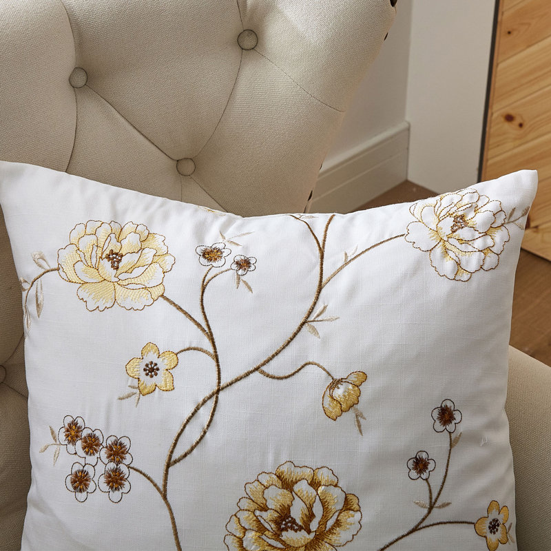 Floral Square Euro Cushion Cover, Gold