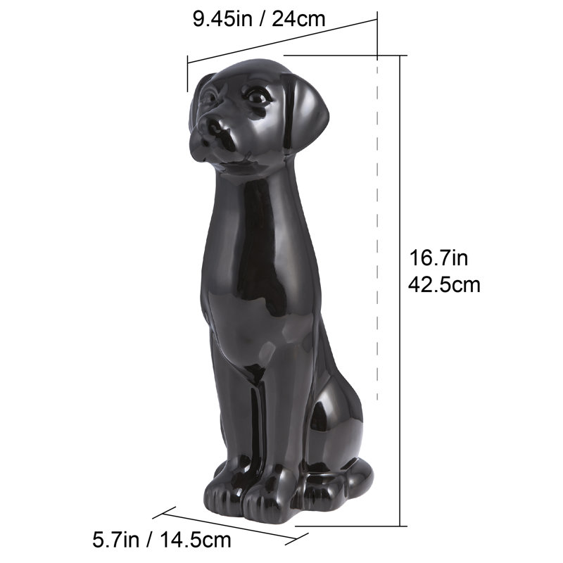 Black Ceramic Labrador Toilet Brush Holder with Plastic Brush