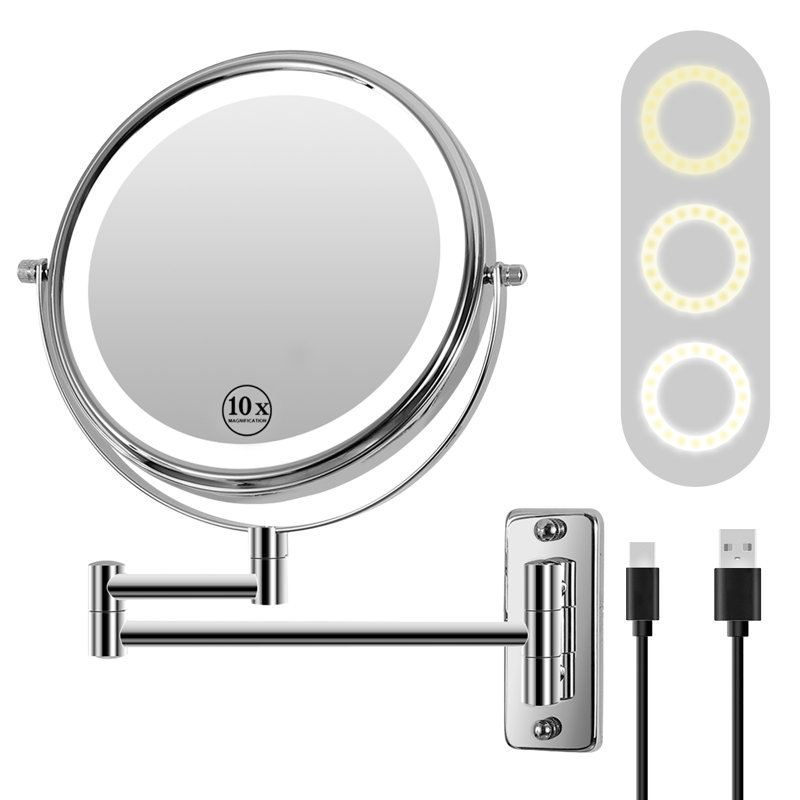 Miroir de maquillage grossissant 8 "à DEL 1X / 10X, Chrome chrome