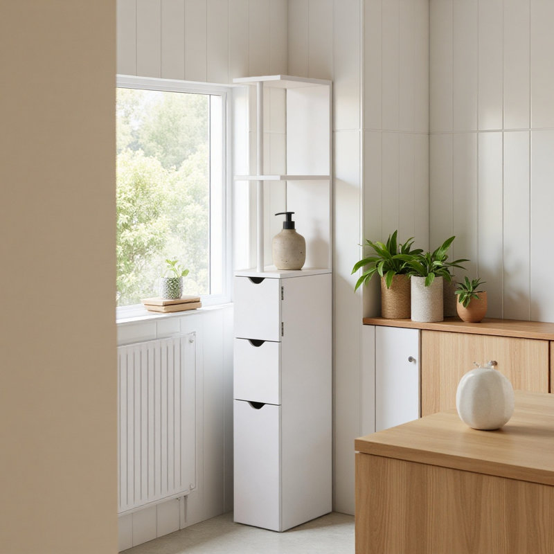 Storage Tower,Side Floor Organizer,Bathroom Storage Cabinet, White