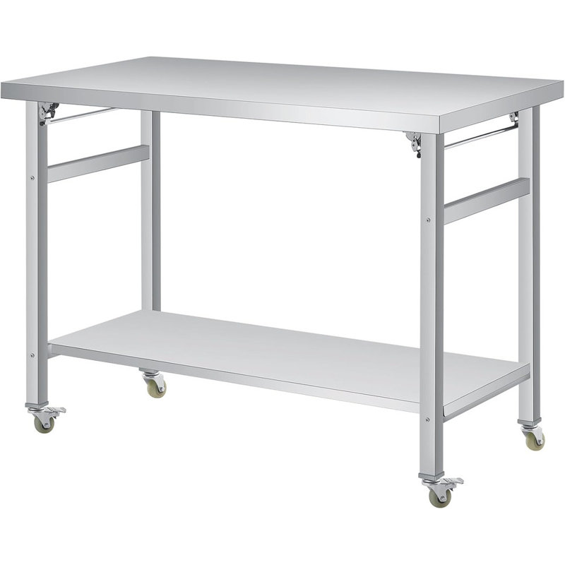 Table pliante en acier inoxydable, table de travail NSF 920LB avec tablette inférieure pour la cuisine