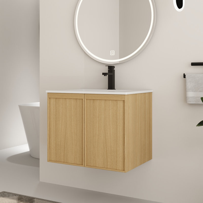 Ensemble de meuble-lavabo simple 24 po en chêne clair avec lavabo en céramique, 24