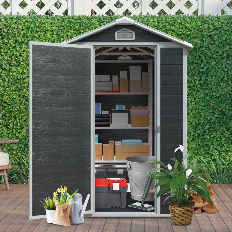 Remise de rangement extérieure en plastique 4 pi x 6 pi avec plancher, noir, H 78,5 po x l 76,5 po x P 52,75 po, Noir