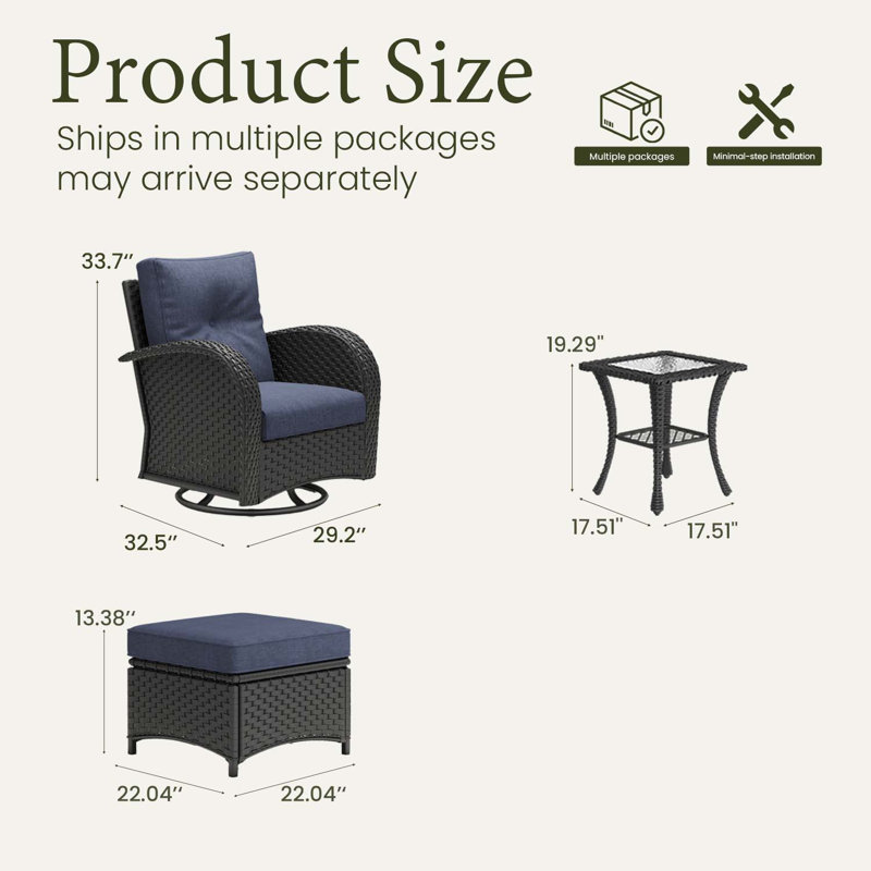 Ensemble de meubles de patio d'extérieur en rotin avec repose-pieds 5 pièces Layinsun, Noir, noir, noir, noir, Marine