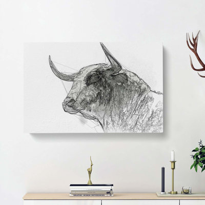 Stone Statue of a Bull in Abstract - Wrapped Canvas Drawing - Wrapped Canvas