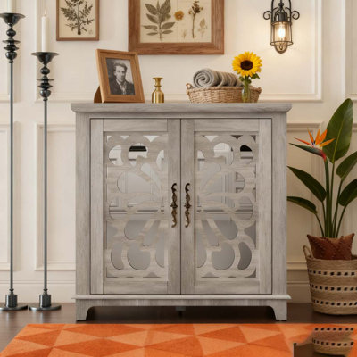 buffet avec 2 portes en miroir en acrylique et buffet avec rangement