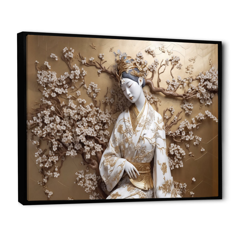 Statue de femme japonaise sur toile, impression, H 30 po x l 40 po x P 1,5 po, Cadre flottant noir