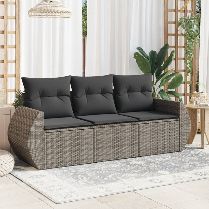 Ensemble de canapé de jardin en rotin PE Vidaxl, acier thermolaqué, tissu de polyester