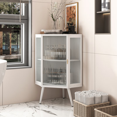 22.25" Floor Coner Cabinet With Tempered Glass Door & Storage Shelves For Bathroom, Living Room, Bedroom by George Oliver