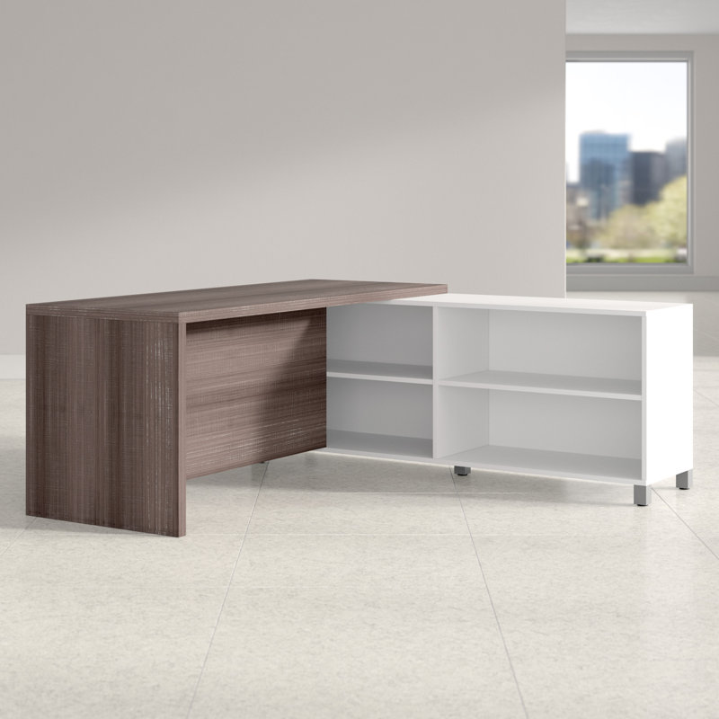 Ornello L-Shaped Executive Desk, White / Bark Gray