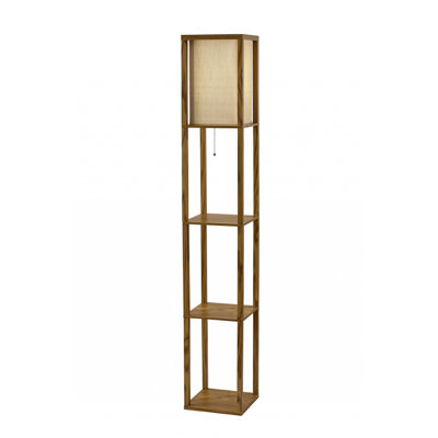 63" Brown Column Floor Lamp With Beige Square Shade