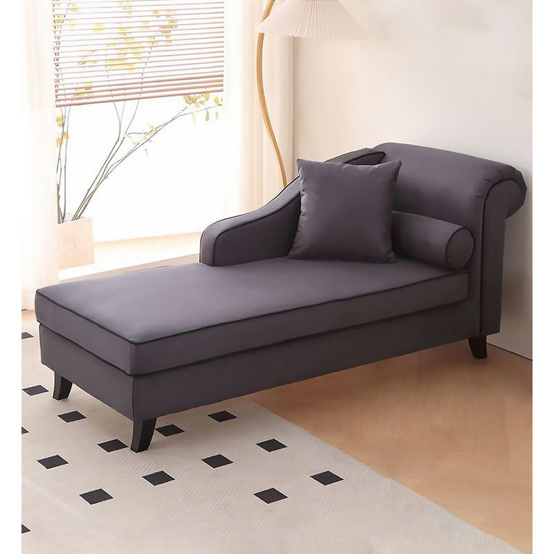 Chaise longue moderne et minimaliste en bois massif et tissu givré pour chambre et salon, Face à la droite