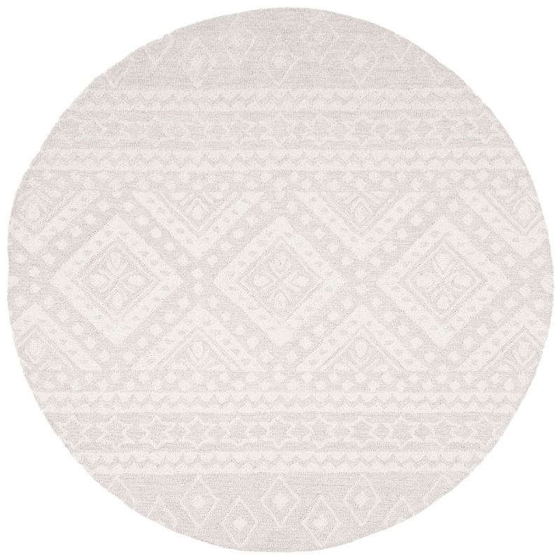 Tapis géométrique en laine et en coton touffeté à la main Myndi, Rond 5 pi