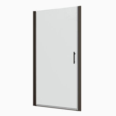 Porte de douche pivotante noire matte. Verre trempé de 1/4 po, réglable de 1 3/8 po, évalué 36 000 fois, indicateur de signal de fuite évalué,
