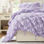 3 pièces d'édredon double / grand en mauve, confort toutes saisons avec broderie florale texturée et décontractée, microfibre douce, solution mauve facile à entretenir-120241989-120241990