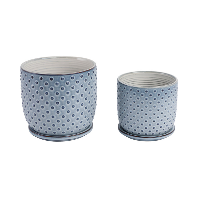 Decorative Round Indoor Planter With Saucer For Home Decor - Stylish Textured Flower Pot For Outdoor Patio Or Living Room Decor - Set Of 2, 6",  8"