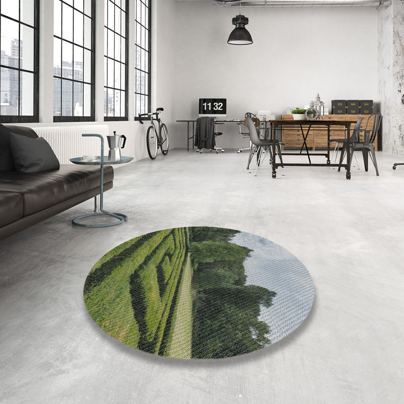 Tapis vert/bleu tissé à la machine, Rond 5 pi